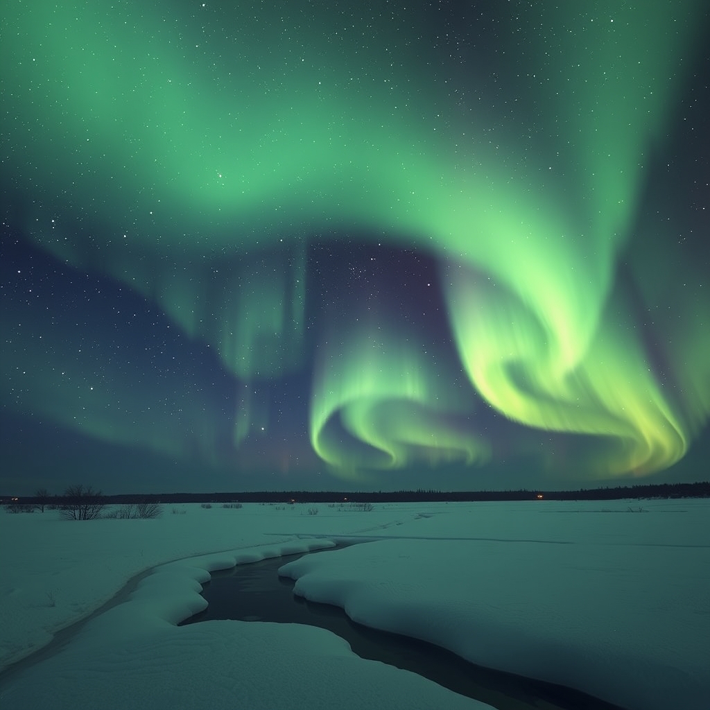 A meteor shower with the northern lights