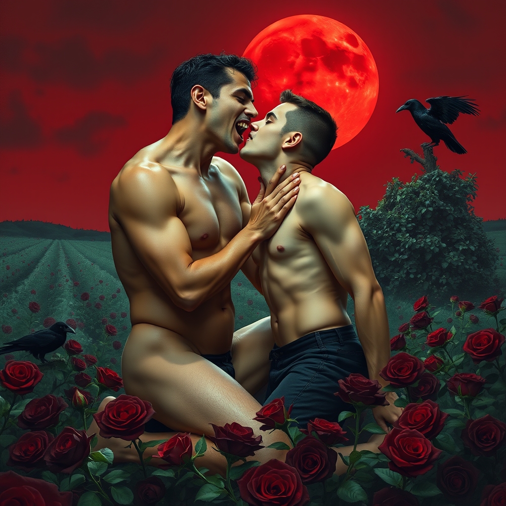 A naked tan, middle Eastern male Vampire with an erection an