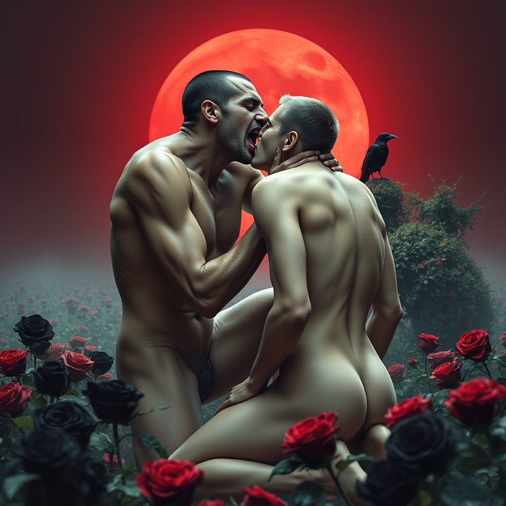 A naked tan, middle Eastern male Vampire with an erection fu