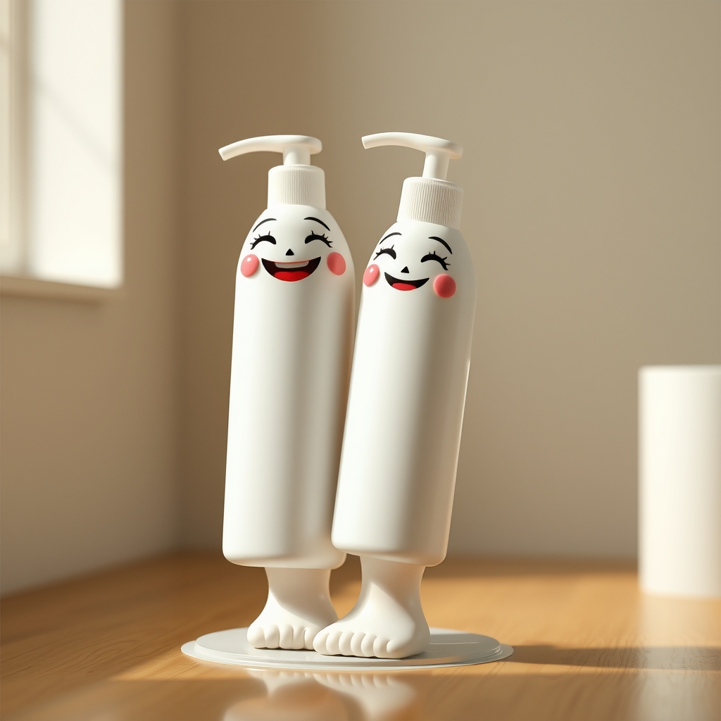Lotion and tissue that have legs while smiling