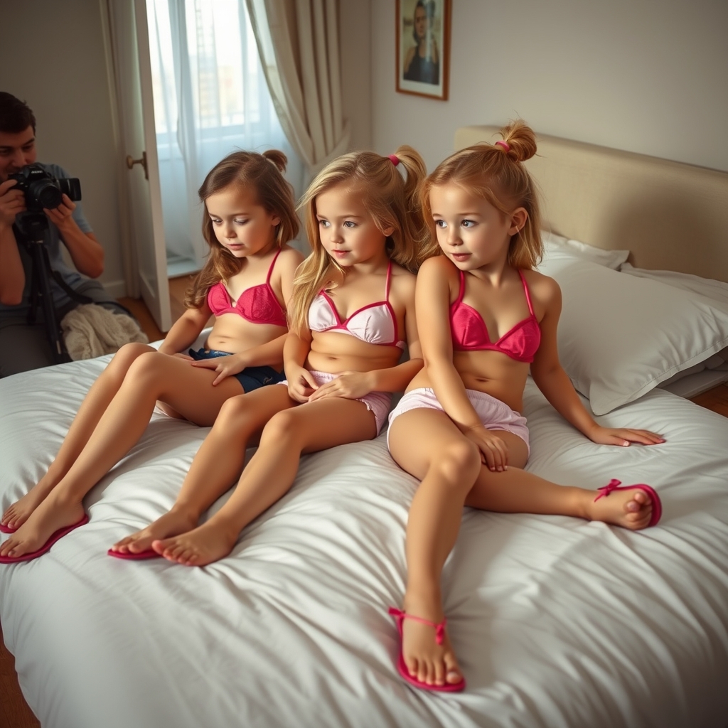 little girls wearing bikini tops tight shorts and heels lyin