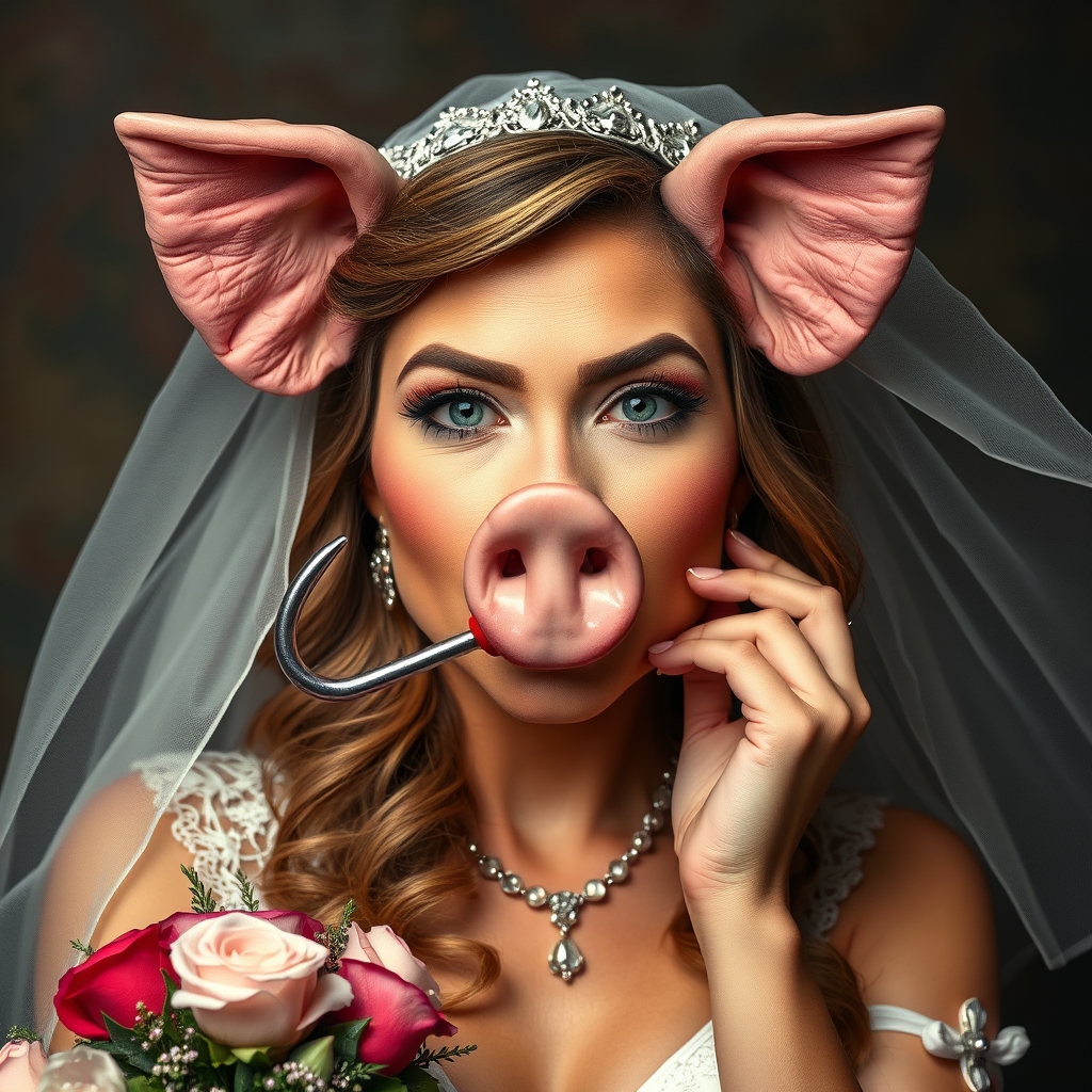 a  horny andsexy milf dressing like a bride wearing nosehook