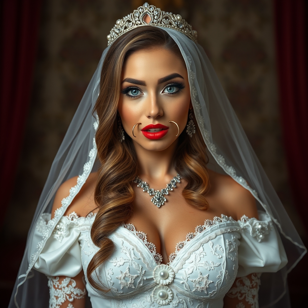 a  horny andsexy milf dressing like a bride wearing bdsm nos