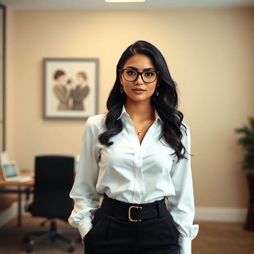 A captivating portrait of a woman in a professional setting,